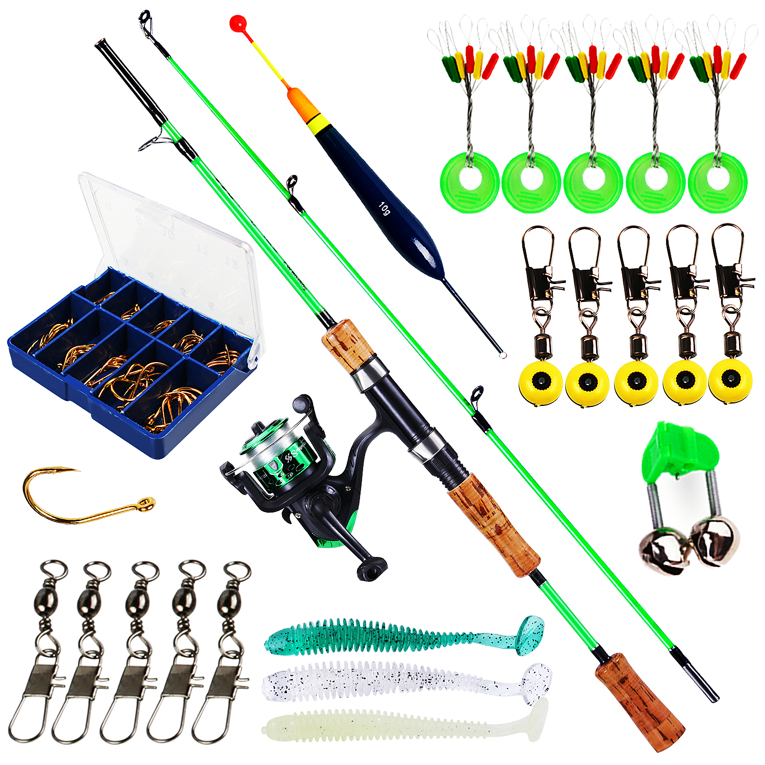 Fishing Rod Set Full Set 5.2:1 Gear Ratio Spinning Fishing Reels with  Fishing Accessories Fishing Line for Fishing Kit