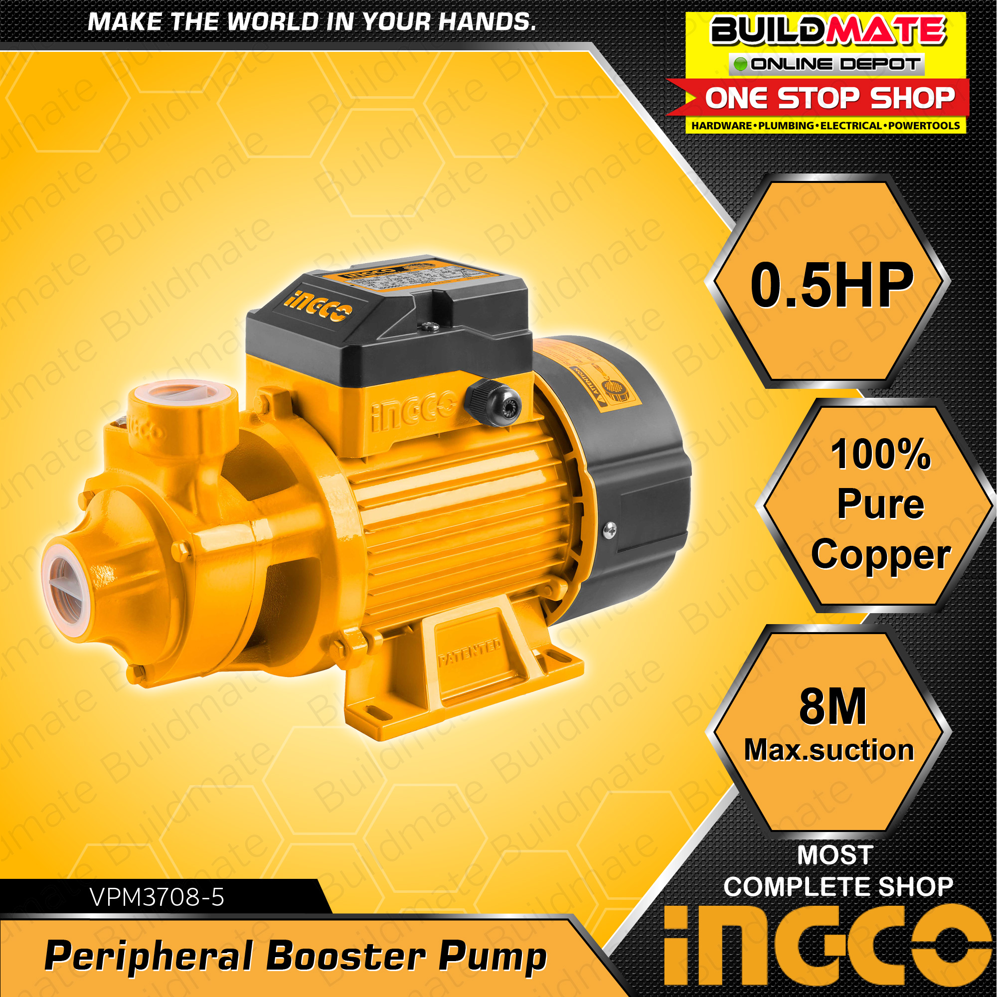 INGCO Water Peripl Pump 370W (0.5HP) [SOLD PER PIECE] Clear Clean