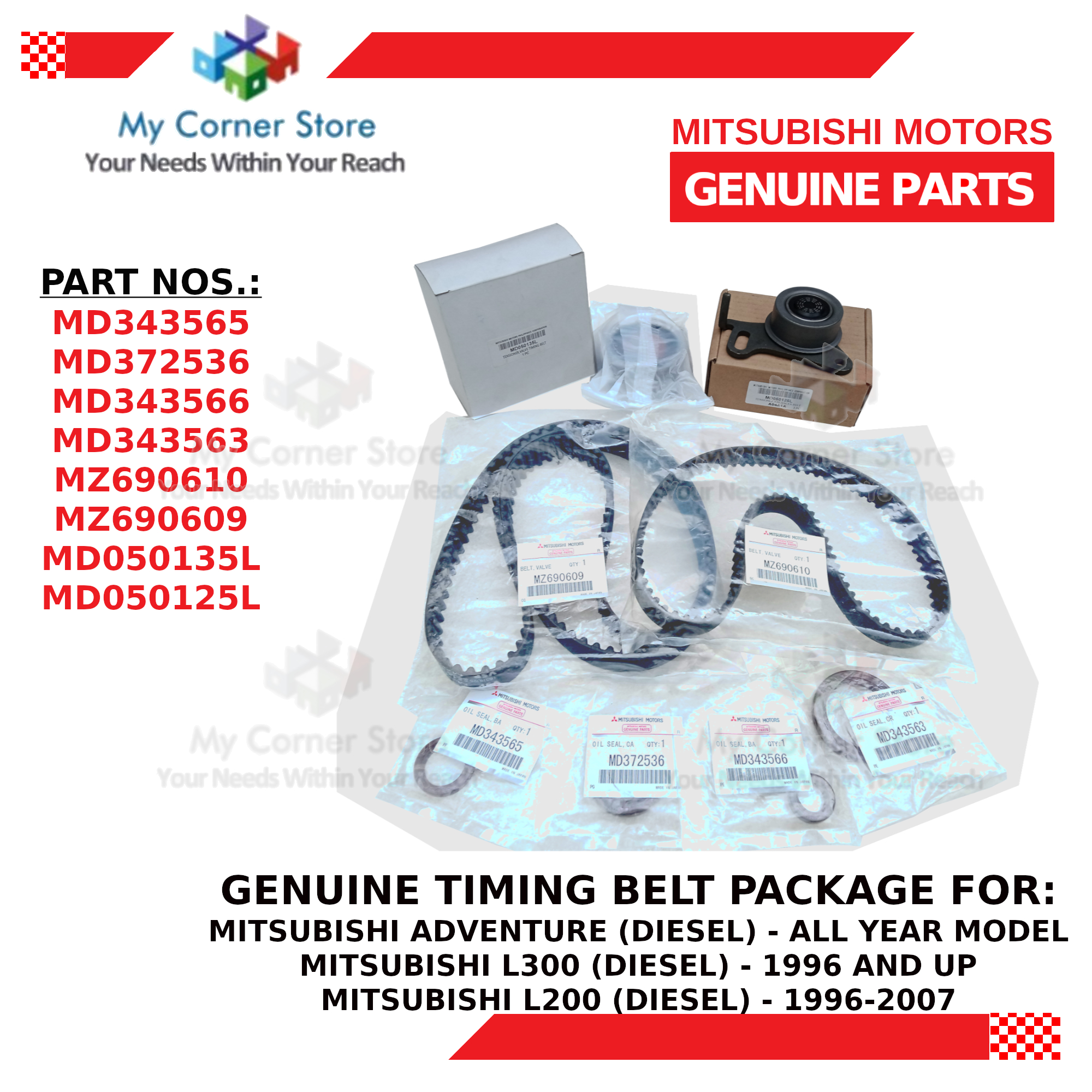 GENUINE Mitsubishi Adventure / L300 / L200 Timing Belt Package 4D56 2