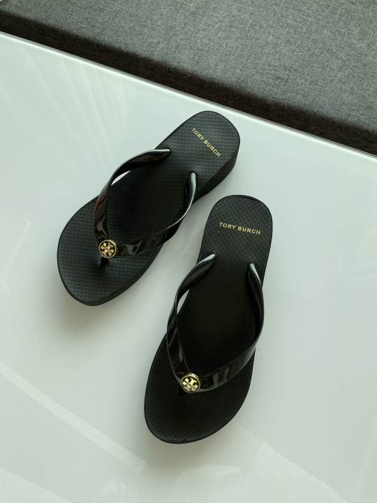 [Tory burch HongKong] Tory Burch Classic Summer  Women's Wedge Flip Flops Shallow Beach Vacation Essential