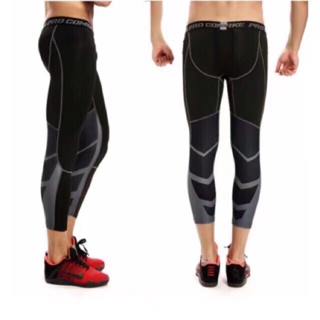 keeping wears】7808 3/4 Length (Black) Compression Cool Dry Sports Tights  Pants Baselyer Running Leggings Basketball Yoga Men and Women