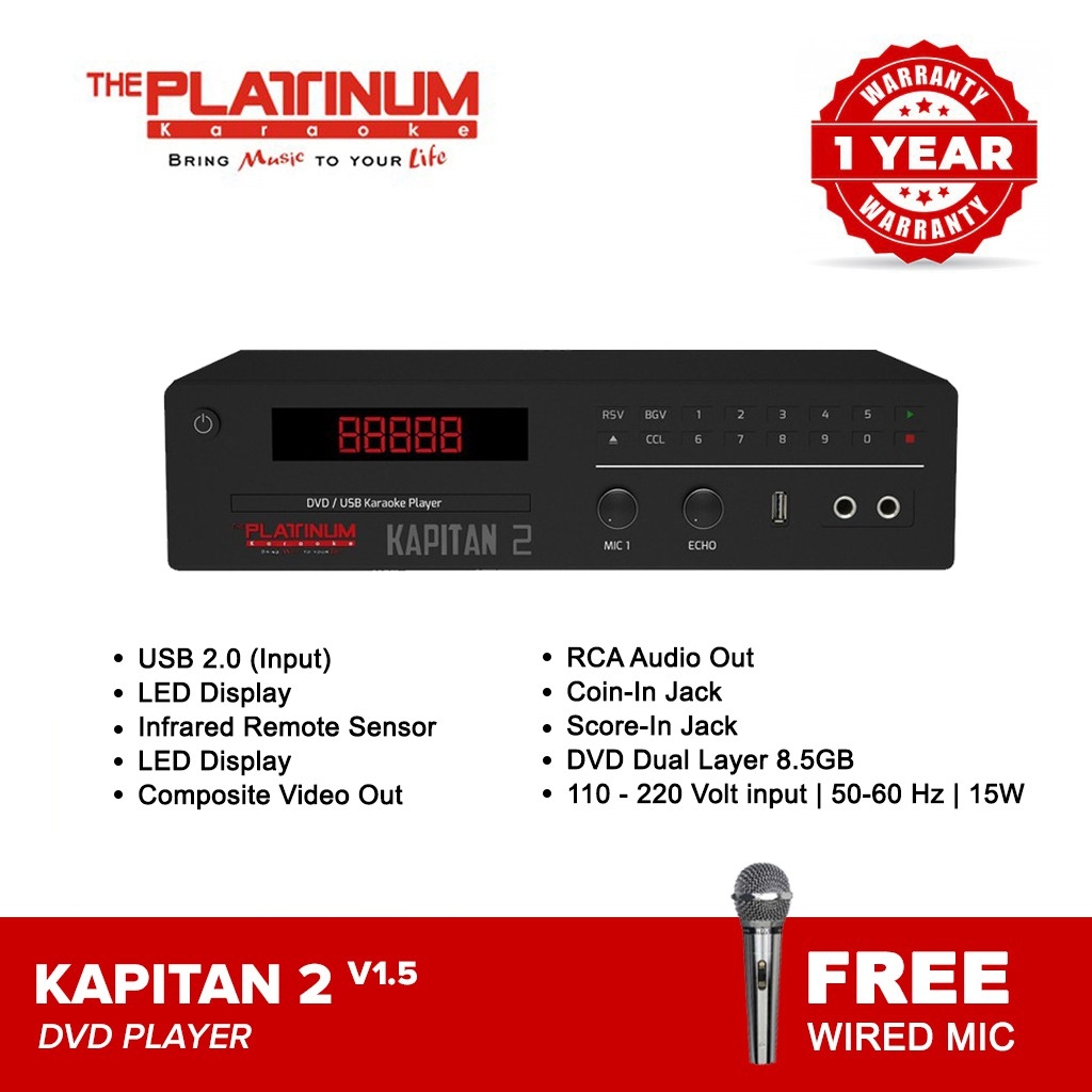 The Platinum Kapitan 2 v1.5 Karaoke Player with Free Microphone Lazada PH