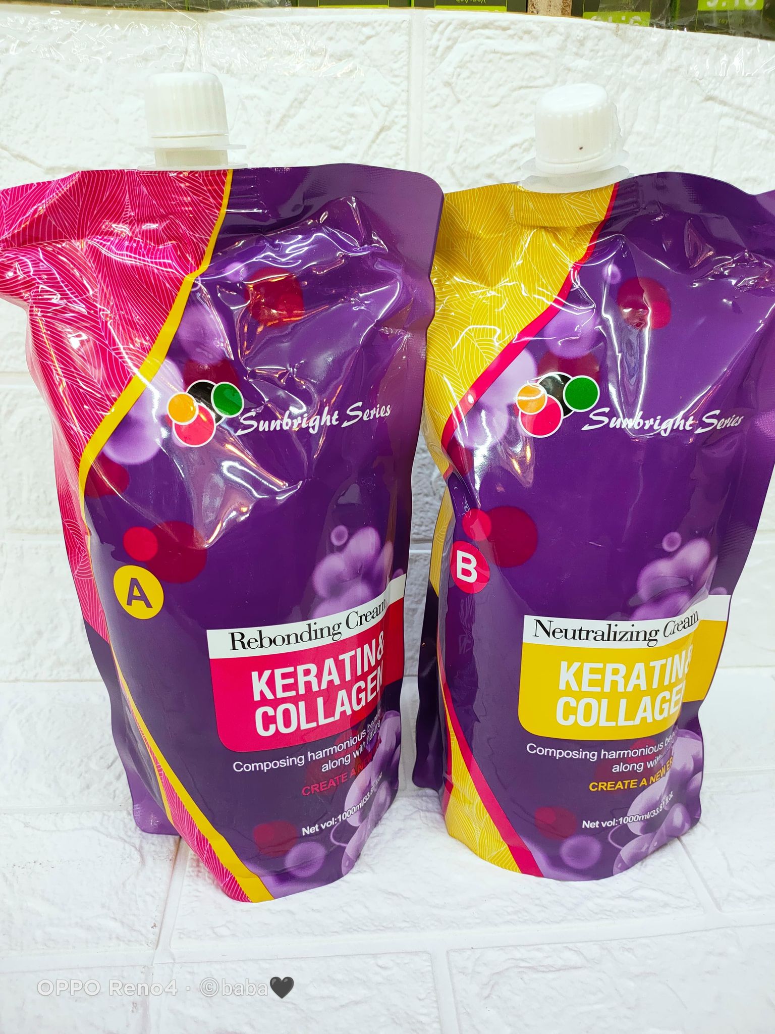 Sunbright Series Keratin & Collagen Hair Rebonding Cream Set A&B 1000ML