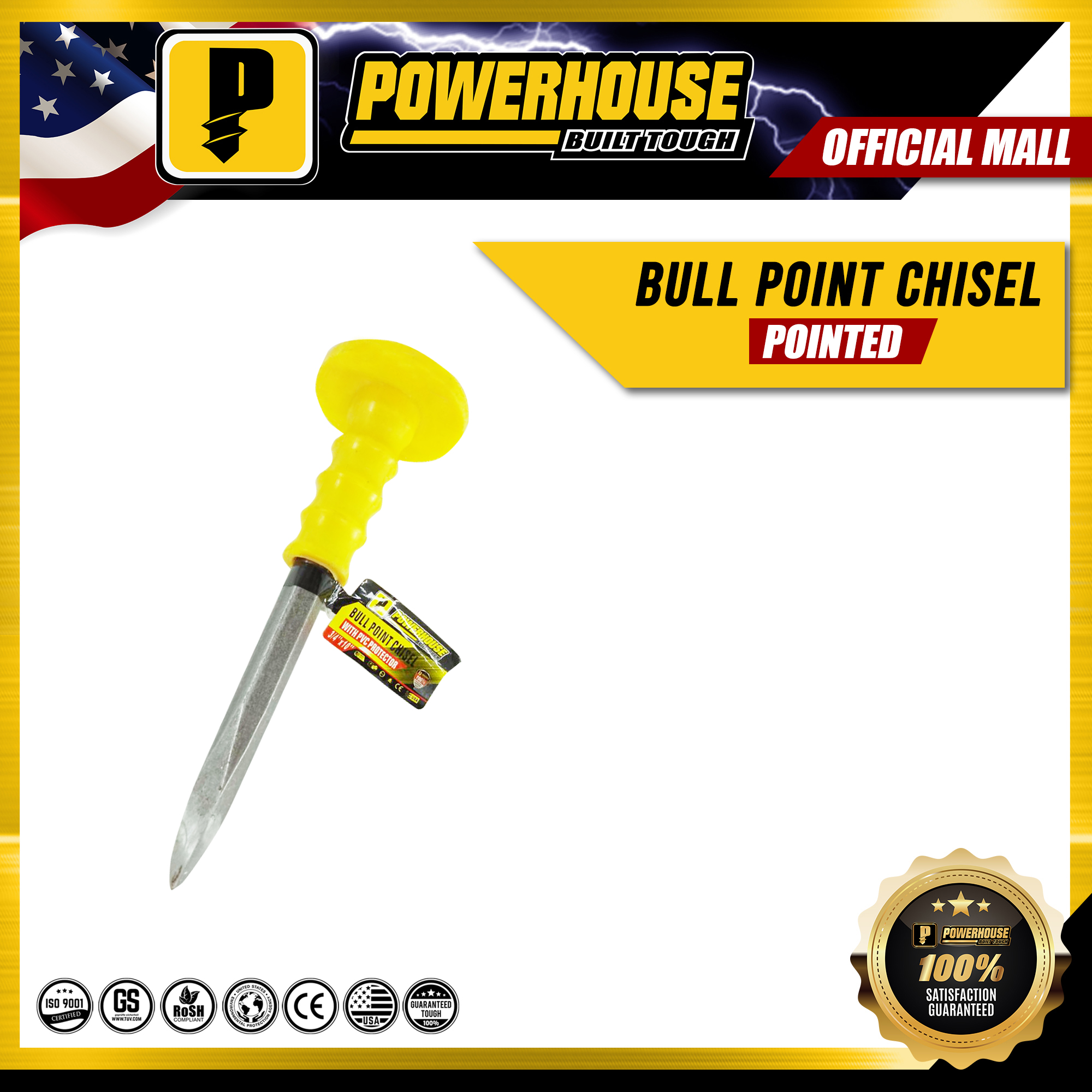 POWERHOUSE Bull Point Chisel with PVC Protector Pointed 1"x12" 3/4