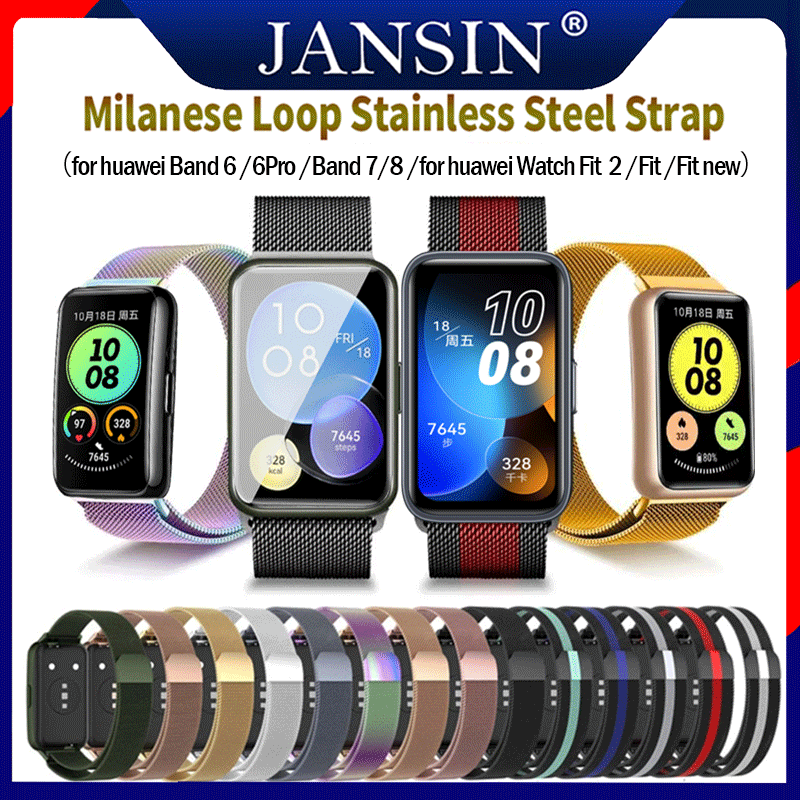 Đối với for huawei band 9 8 7 6 mới Dây đeo bằng thép không gỉ Milanese Loop cho Huawei Watch Fit 2 Vòng tay kim loại for huawei band 8 /band 7 /band 6 Pro /Watch Fit / Watch Fit new