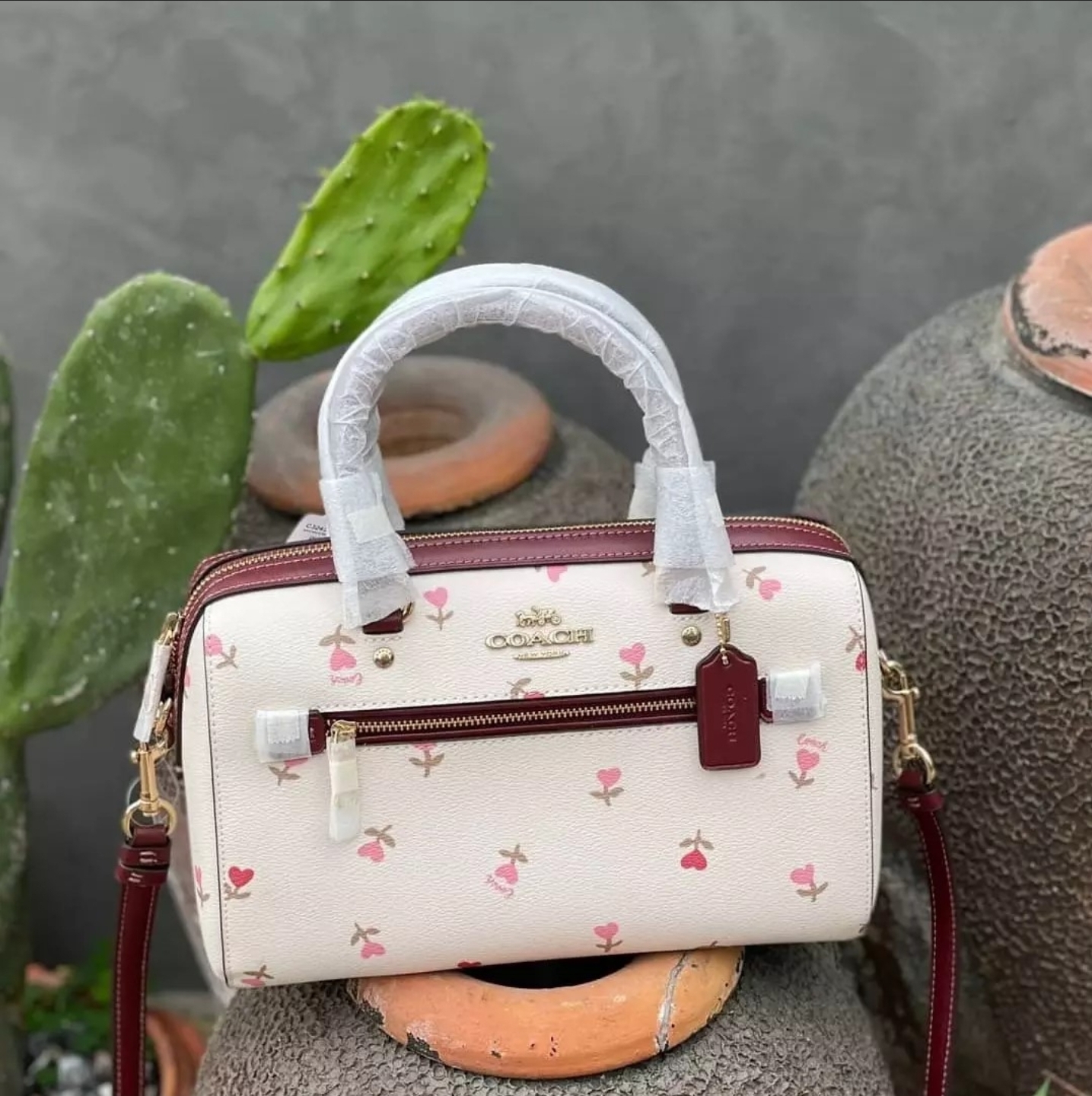 rowan satchel with heart floral print