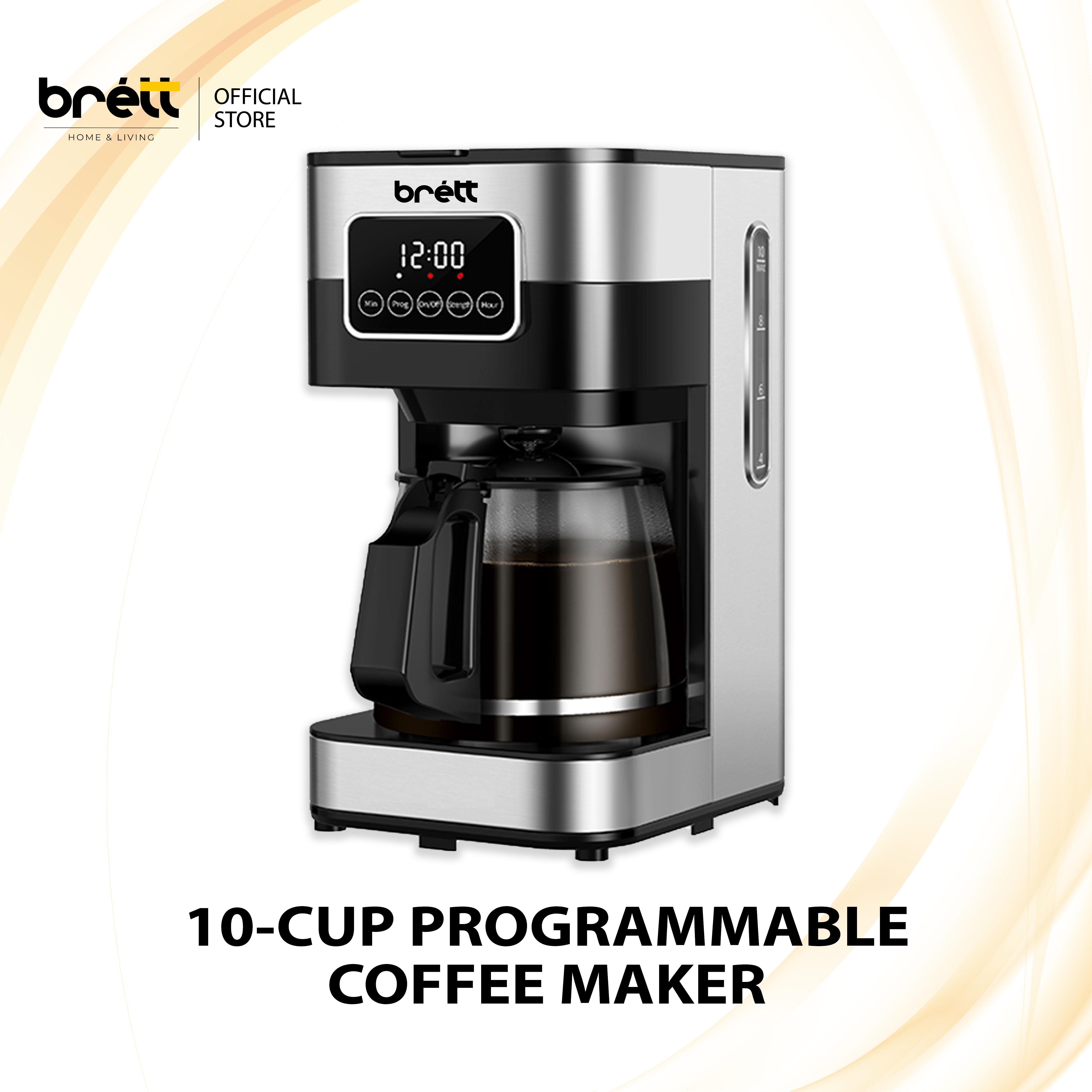 Brett Coffee Maker, TouchScreen 10cup Programmable with Glass Carafe