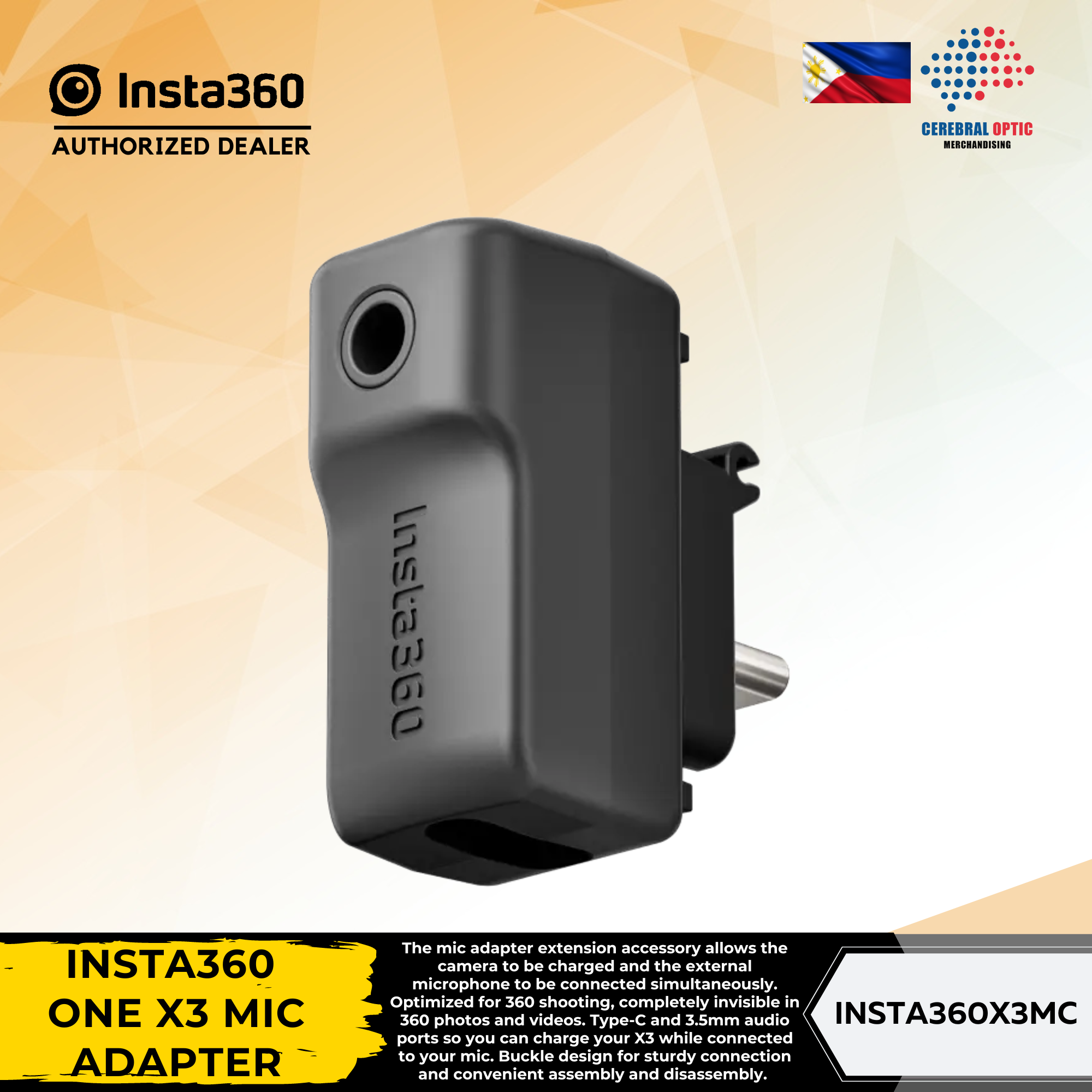 Insta360 X3 Mic Adapter, External Microphone Adapter for Insta360 X3 C