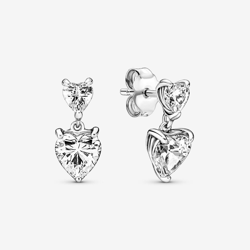 2023 Pandoras 925 Silver Sparkling Double Heart Stud Earrings