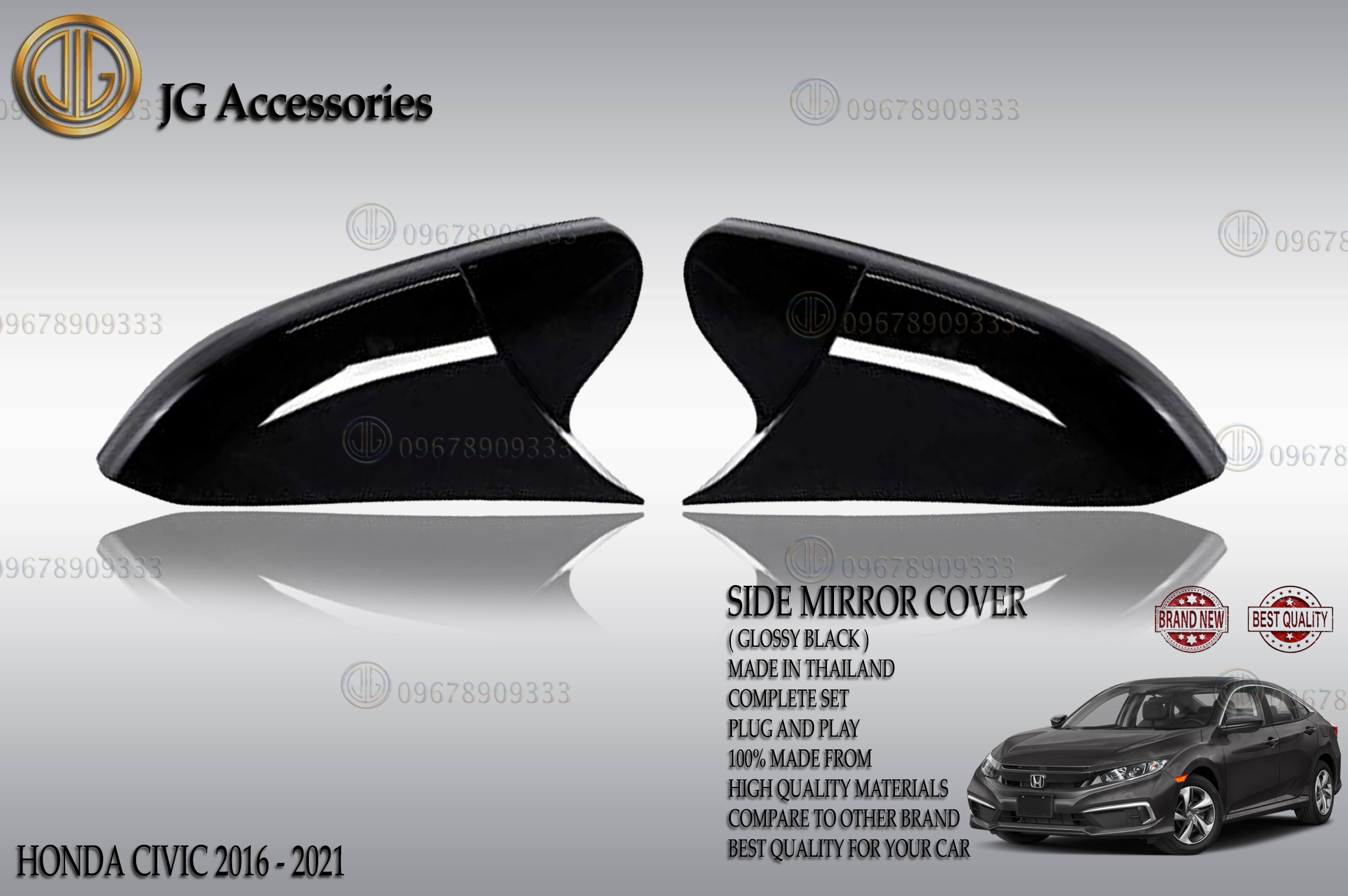 HONDA CIVIC 2016 2017 2018 2019 2020 2021 SIDE MIRROR COVER GLOSSY
