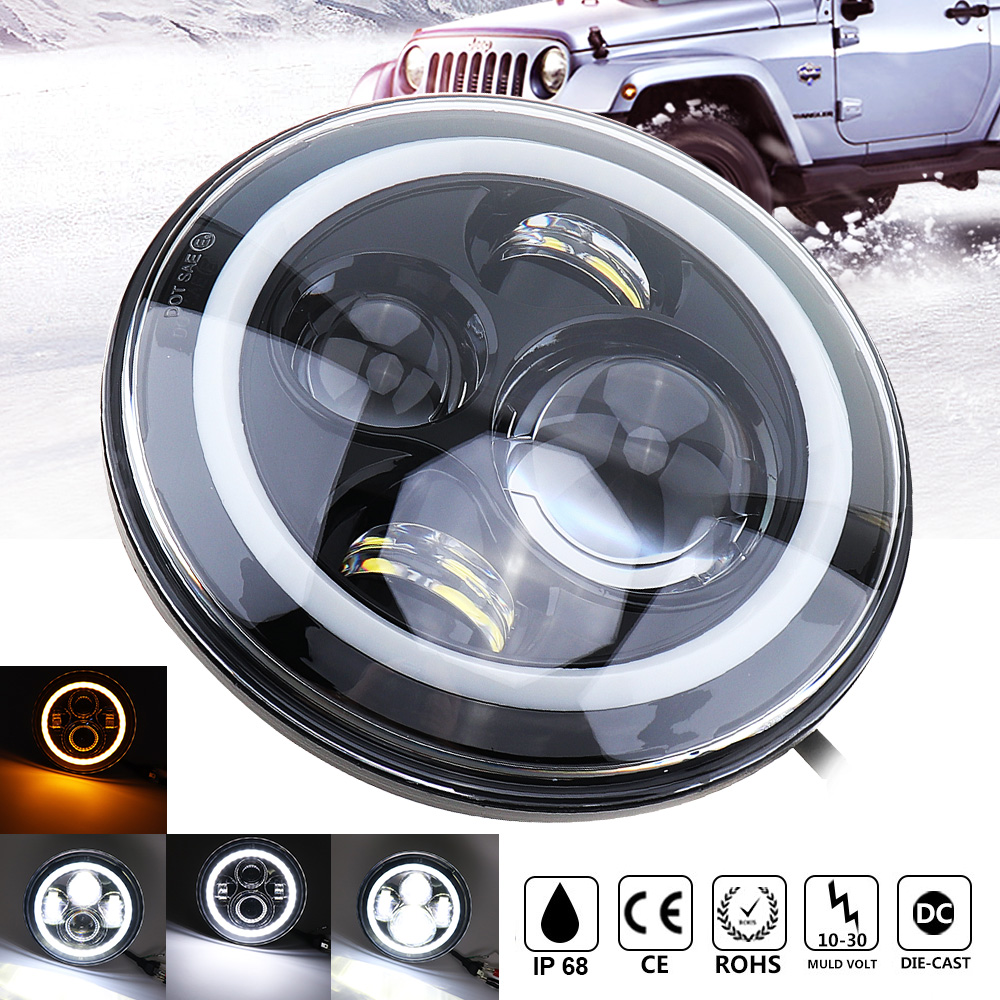 7 Inch LED Headlights Halo Ring Turn Signal White/amber Headlamp for Jeep  Wrangler Hummer Offroad Vehicles | Lazada PH