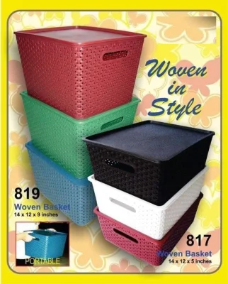 Portable Stackable Plastic Woven Design Box Woven Basket Organizer