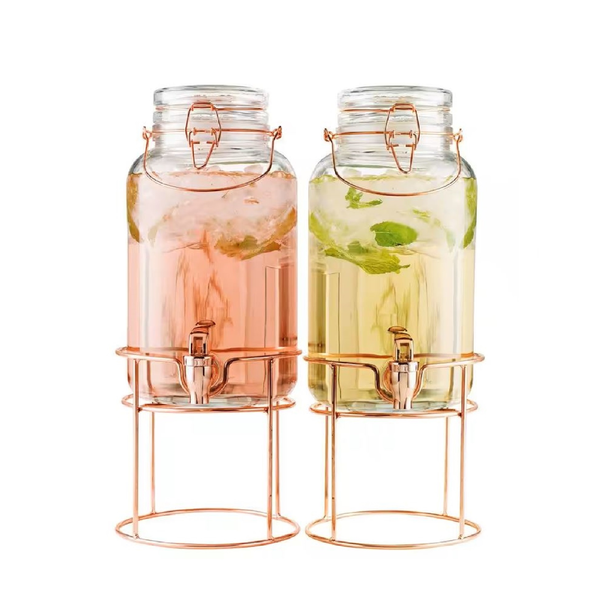 DEL SOL TWIN 1 GALLON BEVERAGE DISPENSERS WITH COPPER STANDS