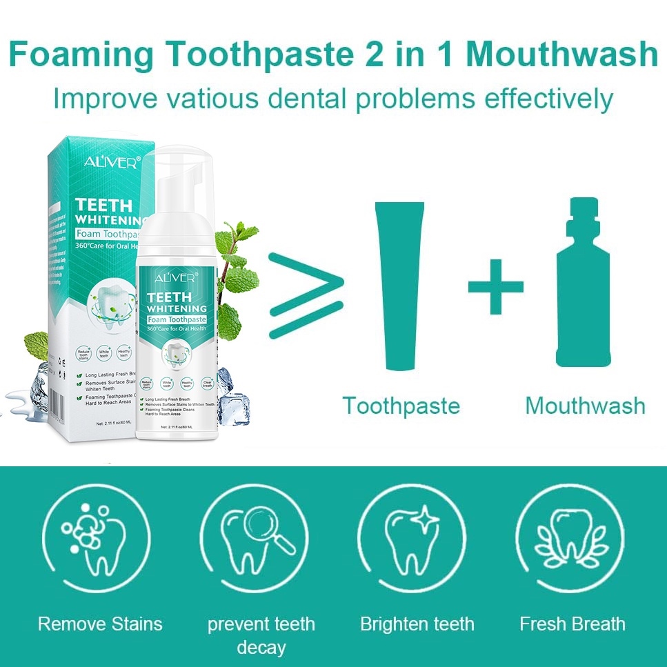 LIFUSHA ALIVER Teeth Whitening Mousse Toothpaste Cleansing teeth Mousse ...