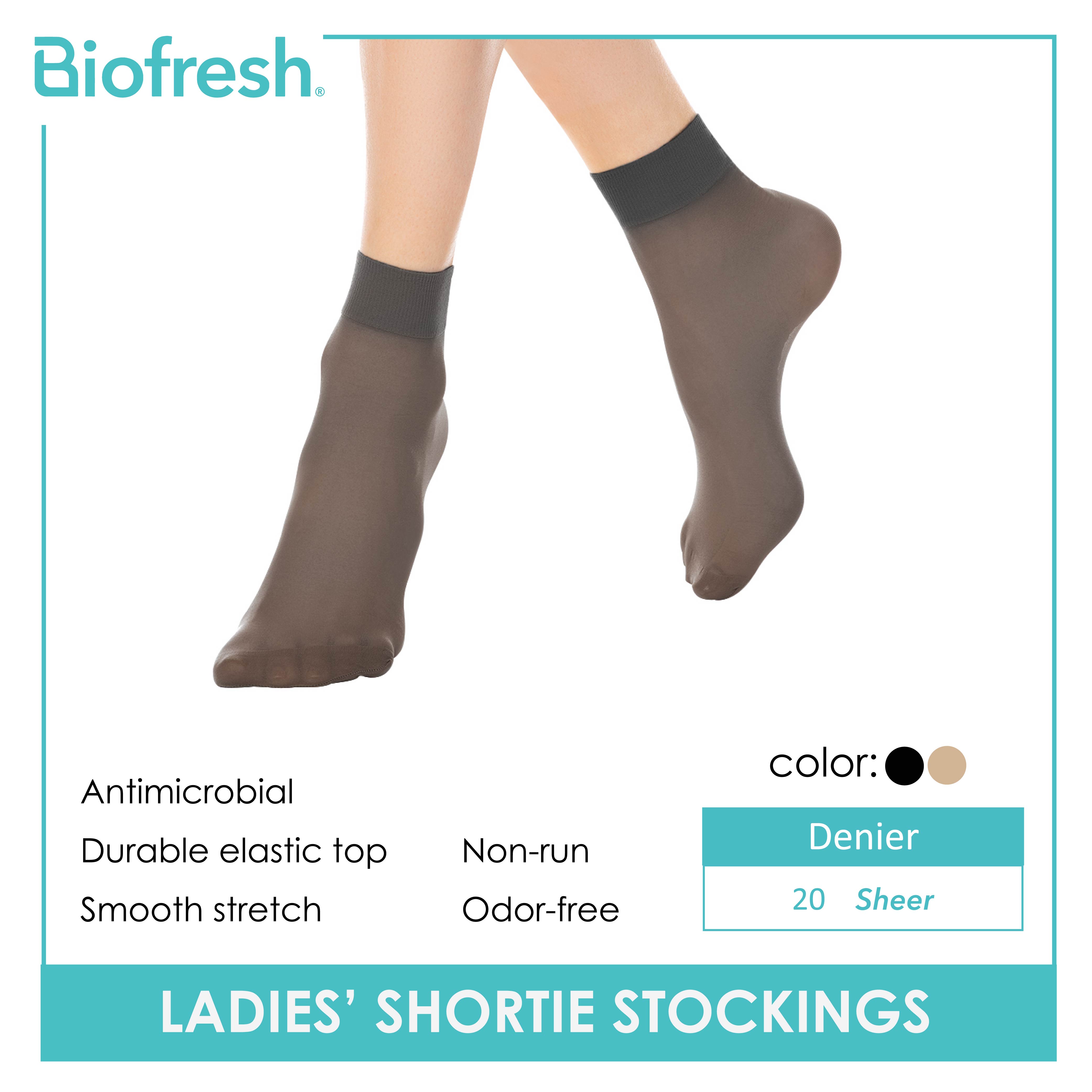 Biofresh Ladies' Antimicrobial Smooth Stretch Shortie Stockings 20 Denier 3  pairs in a pack RSSHG20