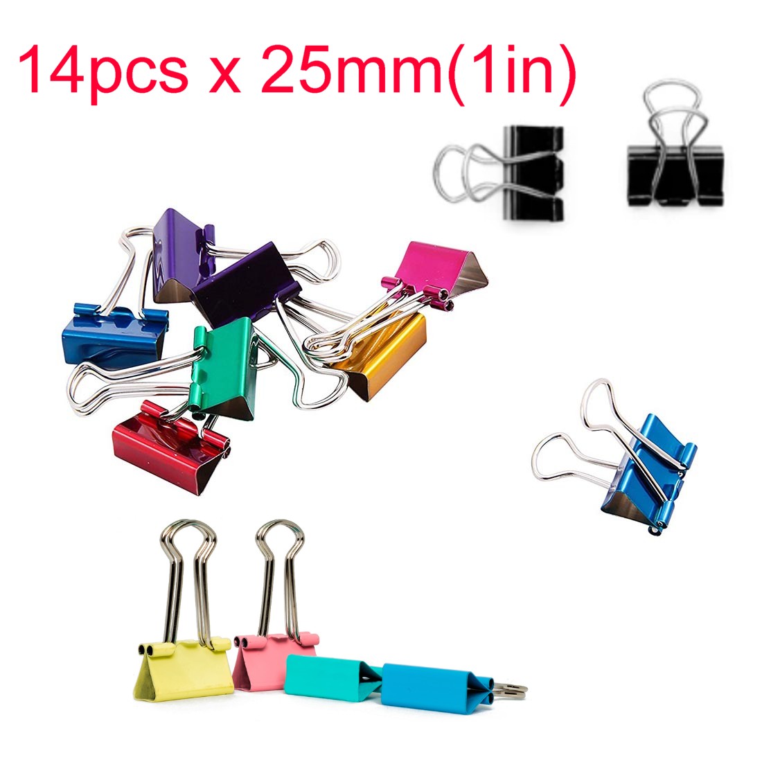 KEN] Value Small Pack of Multi Color Metal Binder Clip / Paper Clamps,  Single Size