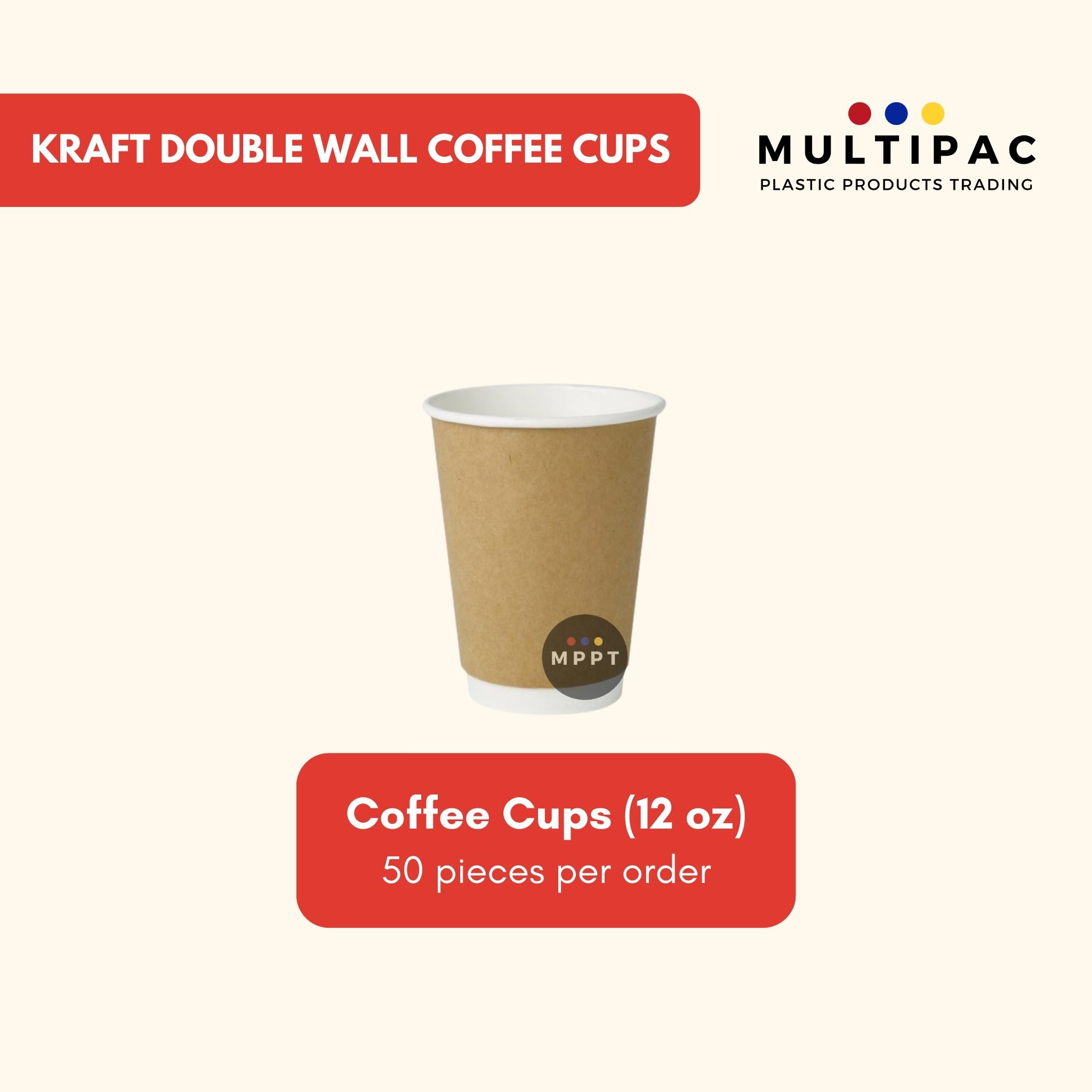 [50 PCS] - Kraft Double Wall Coffee Paper Cups and Black/White Lid (8 ...
