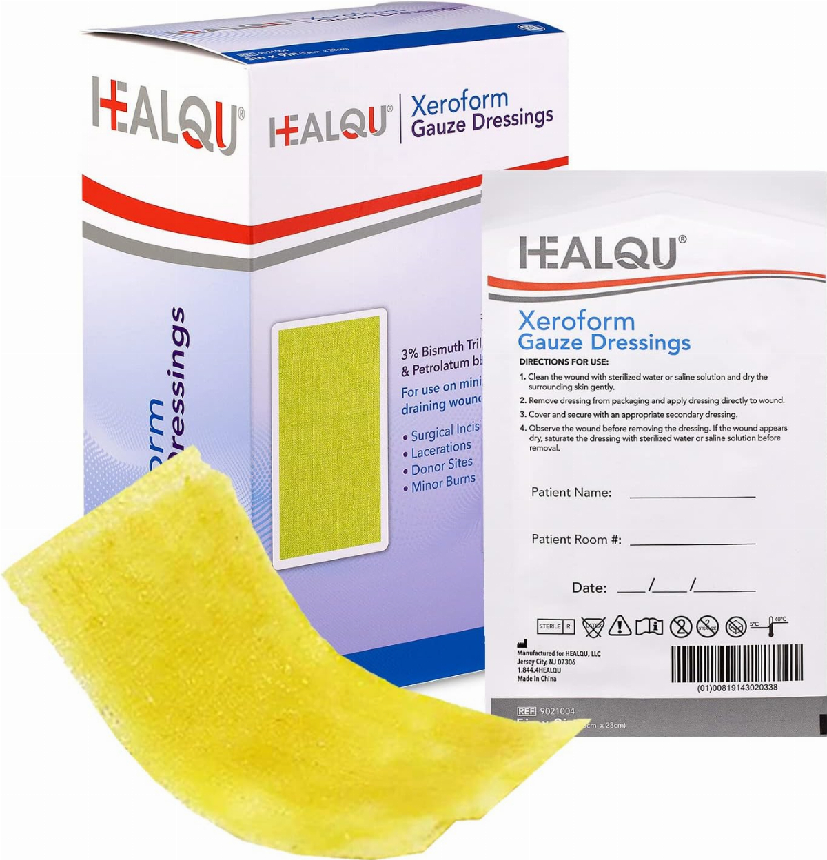 HEALQU Medical Xeroform Petrolatum Dressing 5x9 NonAdherent Gauze Pad for Low Exudating