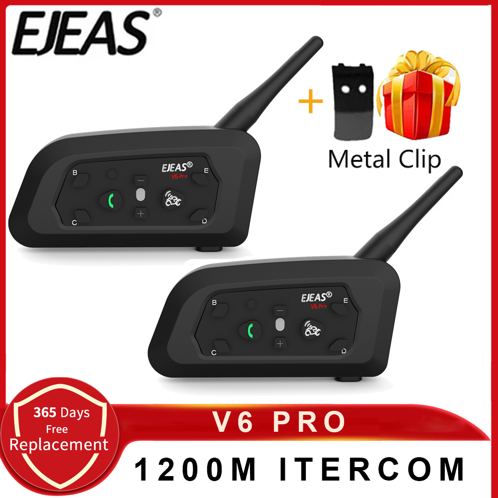 EJEAS V6 PRO Motorcycle Helmet Bluetooth Headset Waterproof 6 Riders