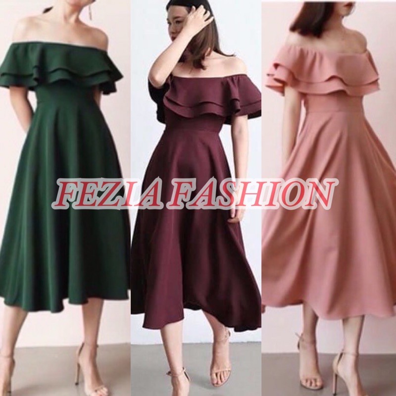 Fashionable Flowy Off Shoulder Plain off Dress Casual Formal Debut  Entourage Wedding Party Outfit | Lazada PH