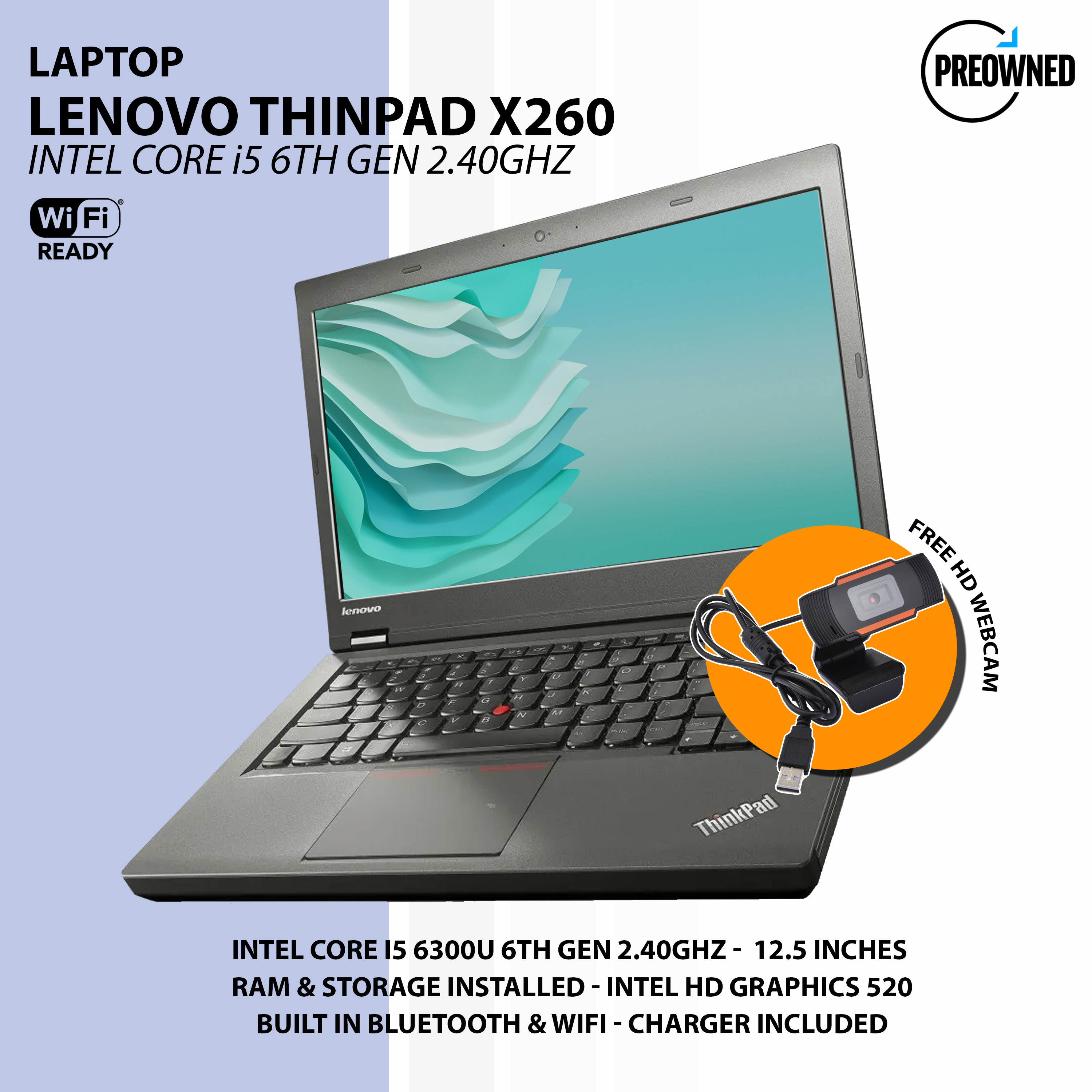 LAPTOP / Lenovo Thinkpad X260 ( Intel Core i5 6th Gen / 8GB RAM 256GB SSD /   INCHES / WIFI & BLUETOOTH READY ) .. UNIT | Lazada PH