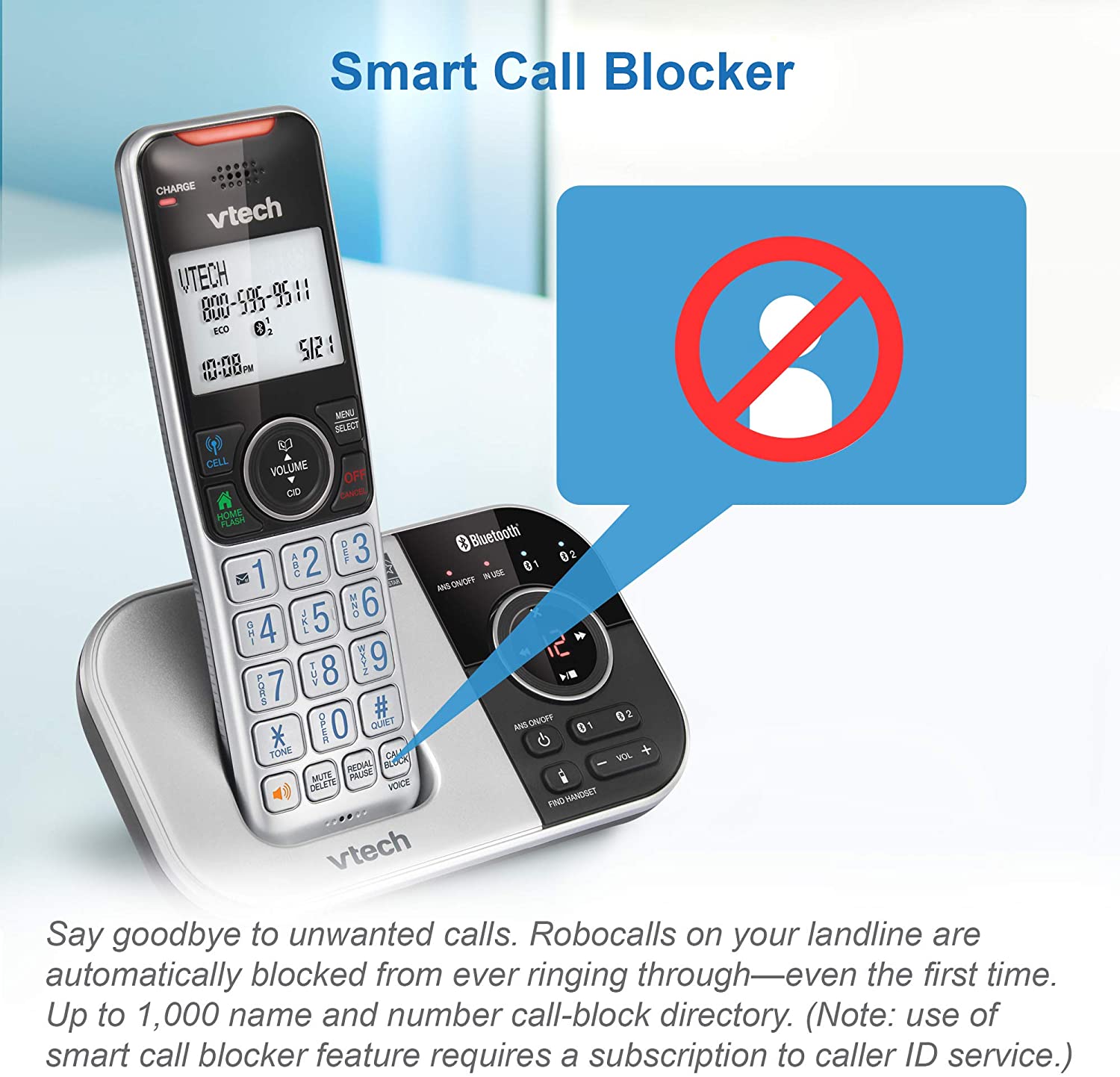VS112-0 Silver & Black VTech Accessory Handset with Bluetooth Connect to Cell and Smart Call Blocker 
