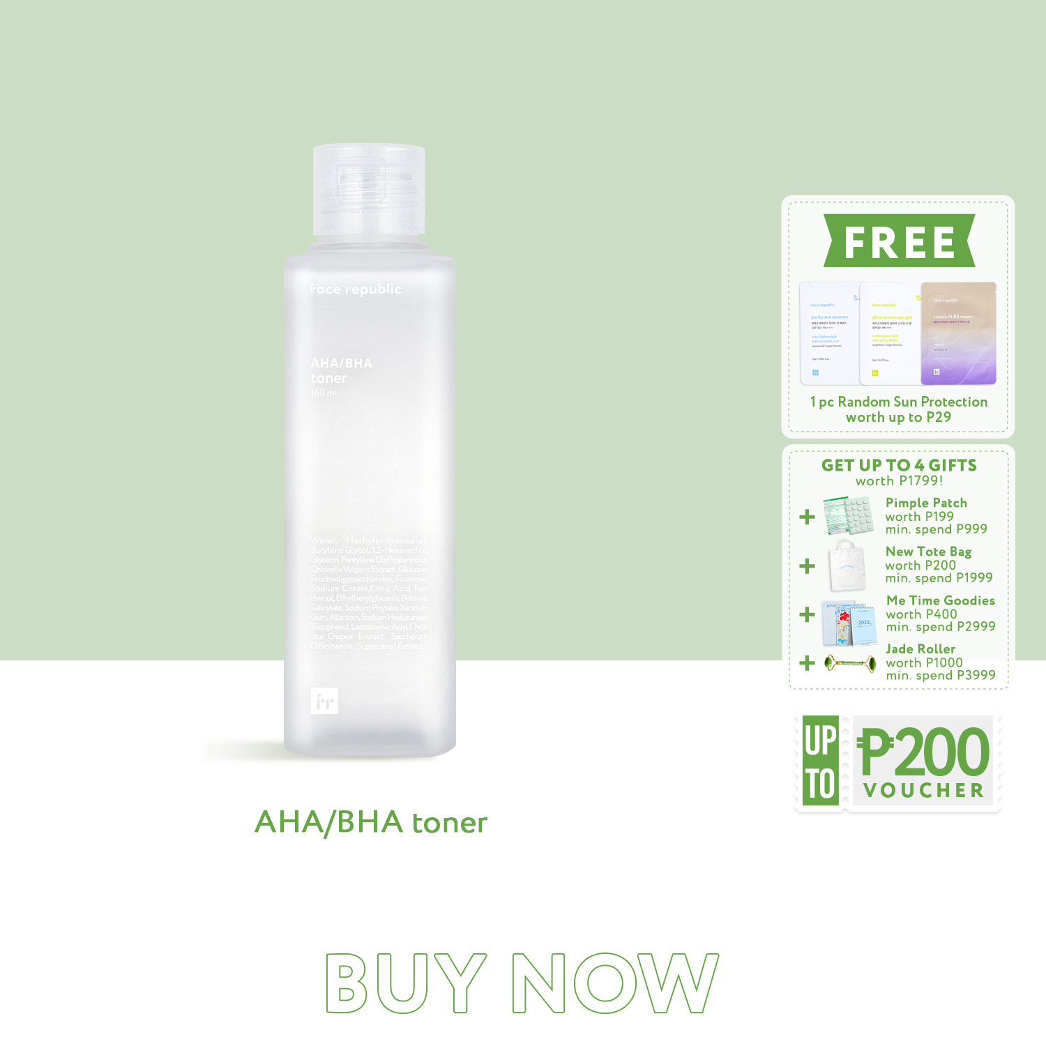 Face Republic AHA/BHA Toner 160mL [ Oily, Sensitive Skin, Acne / Citric