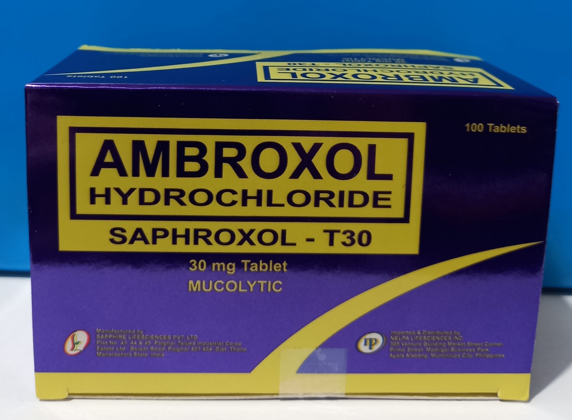 AMBROXOL HYDROCHLORIDE SAPHROXOL T30 MUCOLYTIC 30MG TABLET BY 100'S