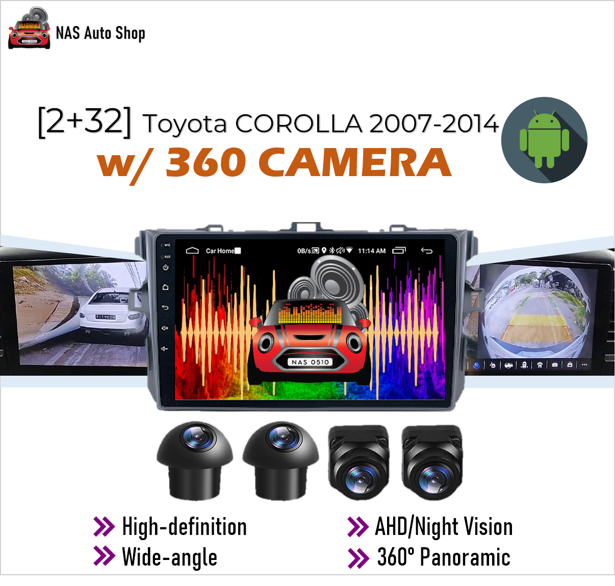 [𝟮+𝟯𝟮] 9'' Inch 360° Bird View Panorama Camera Android Head Unit for ...