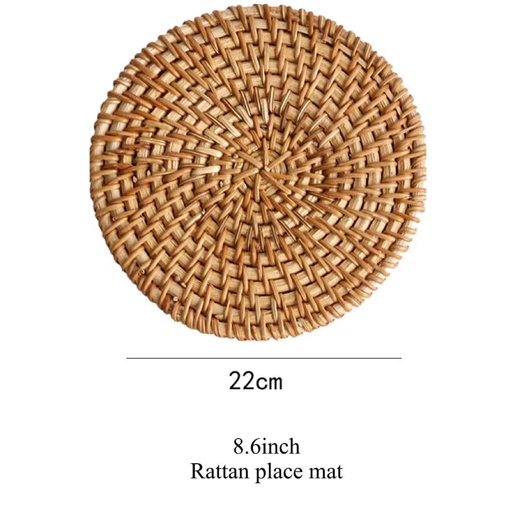 Rattan Tea Coaster Round Table Mat Desktop Coffee Table Mat Rattan Woven Placemat Retro Heat