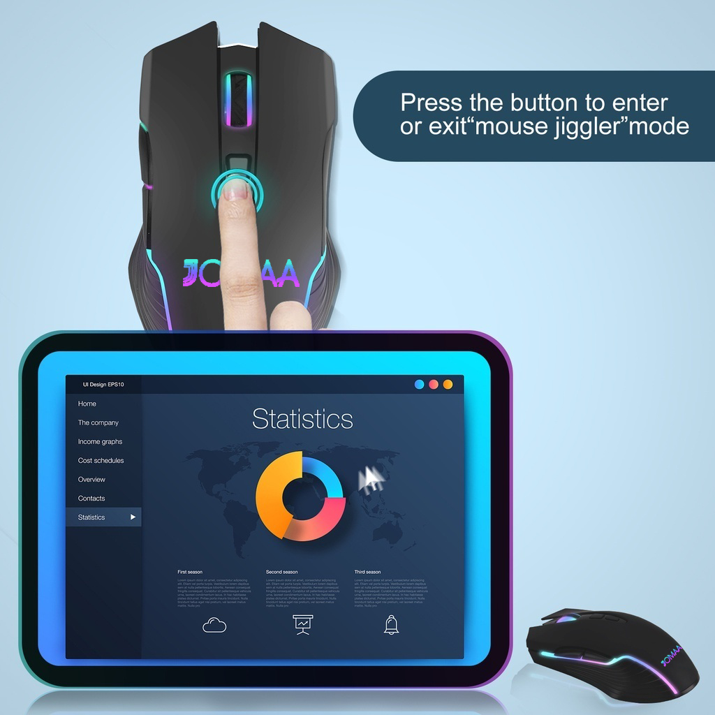 JOMAA Jiggle Type C Wireless Mouse for MacBook Laptop Computer Mouse USB 2.4GHz Ergonomic Mice Adjustable 2400DPI Gaming Mouse Backlit