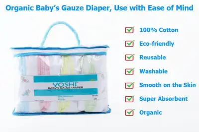 Yoshi Organic Cloth Gauze Diaper (Lampin Type) 12 pcs. with Free 2 pcs 3 Watts LED bulbs