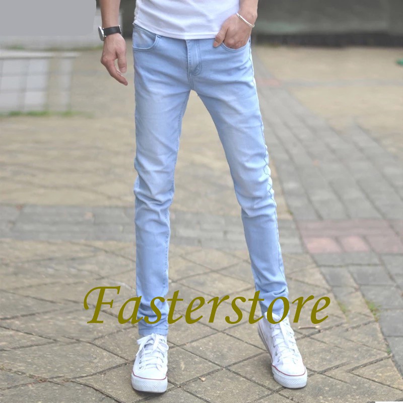Faded Light Blue Washed Jeans Elastic Waistband Slant Pockets Full Length  Pants Loose Fit Wide Leg Denim Pants Jeans Men - China Jeans and Clothing  price | Made-in-China.com