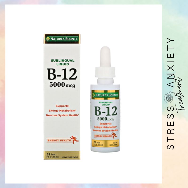 Nature's Bounty, Sublingual Liquid, Vitamin B12, 5,000 mcg, 2 fl oz STRESS & ANXIETY TREATMENT