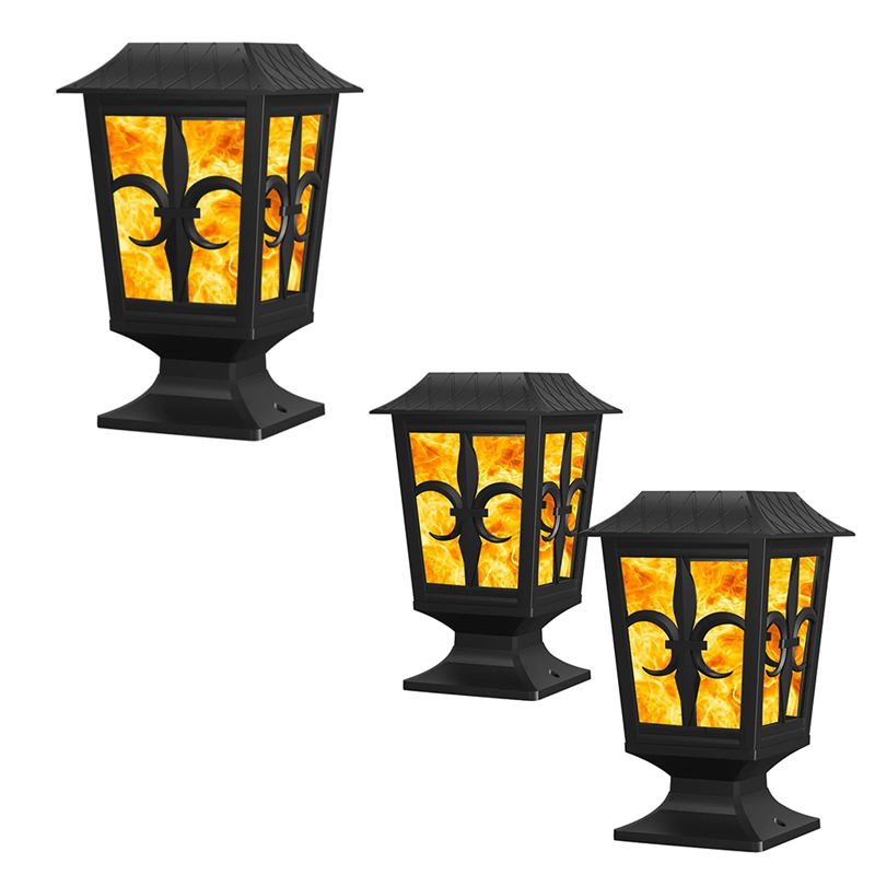 Solar Post Light,Flickering Flame Post Cap LED Lamp,for Outdoor Deck