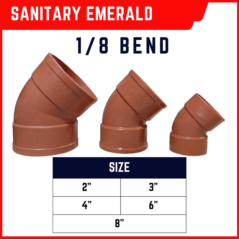 Sanitary PVC Fittings Emerald 1/8 Bend (Sizes 6",8") Sold per pc