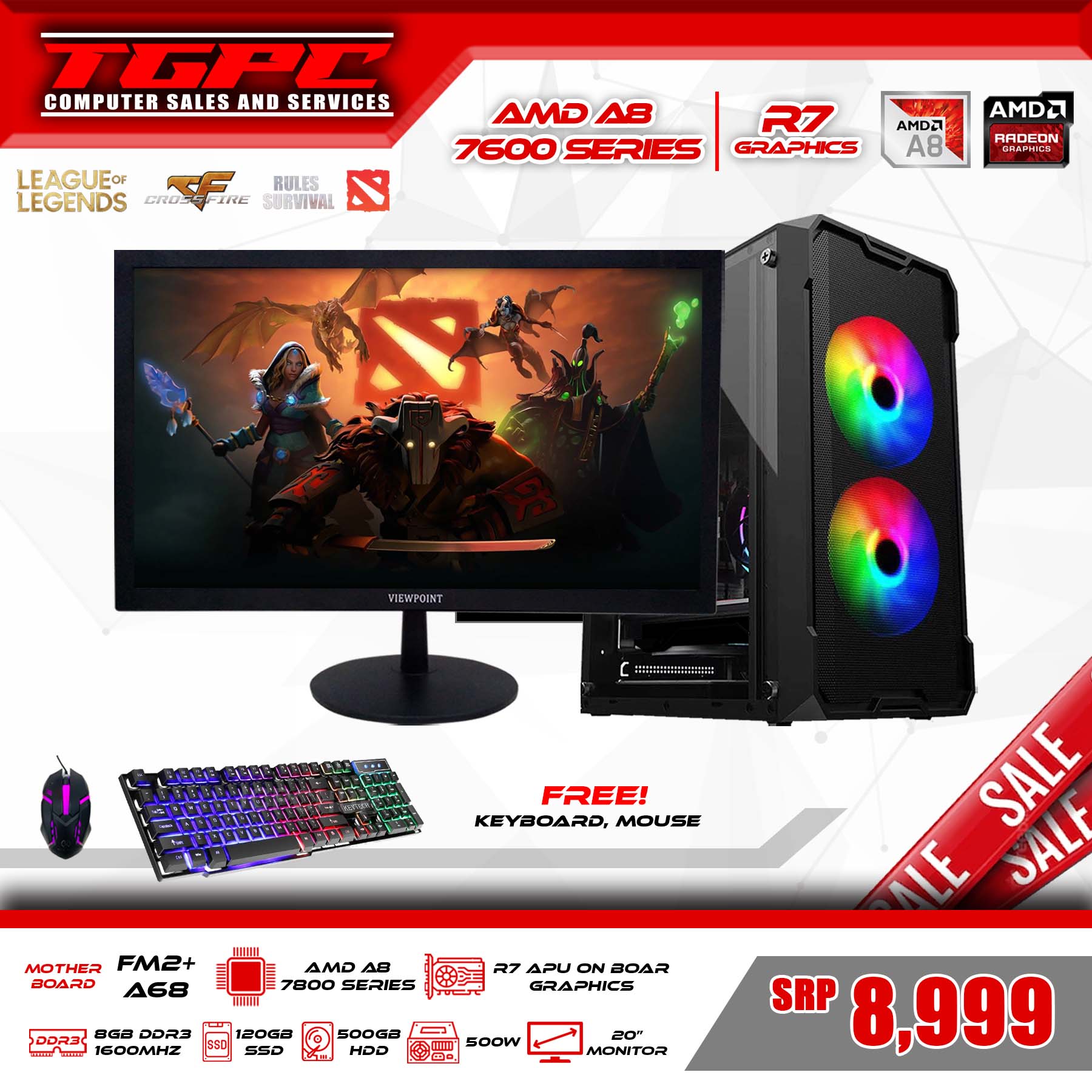 DESKTOP SET AMD A10 7800 Series, 8gb Ram, 120gb ssd, 500gb HDD, R7  Graphics, 20 inches monitor | Lazada PH