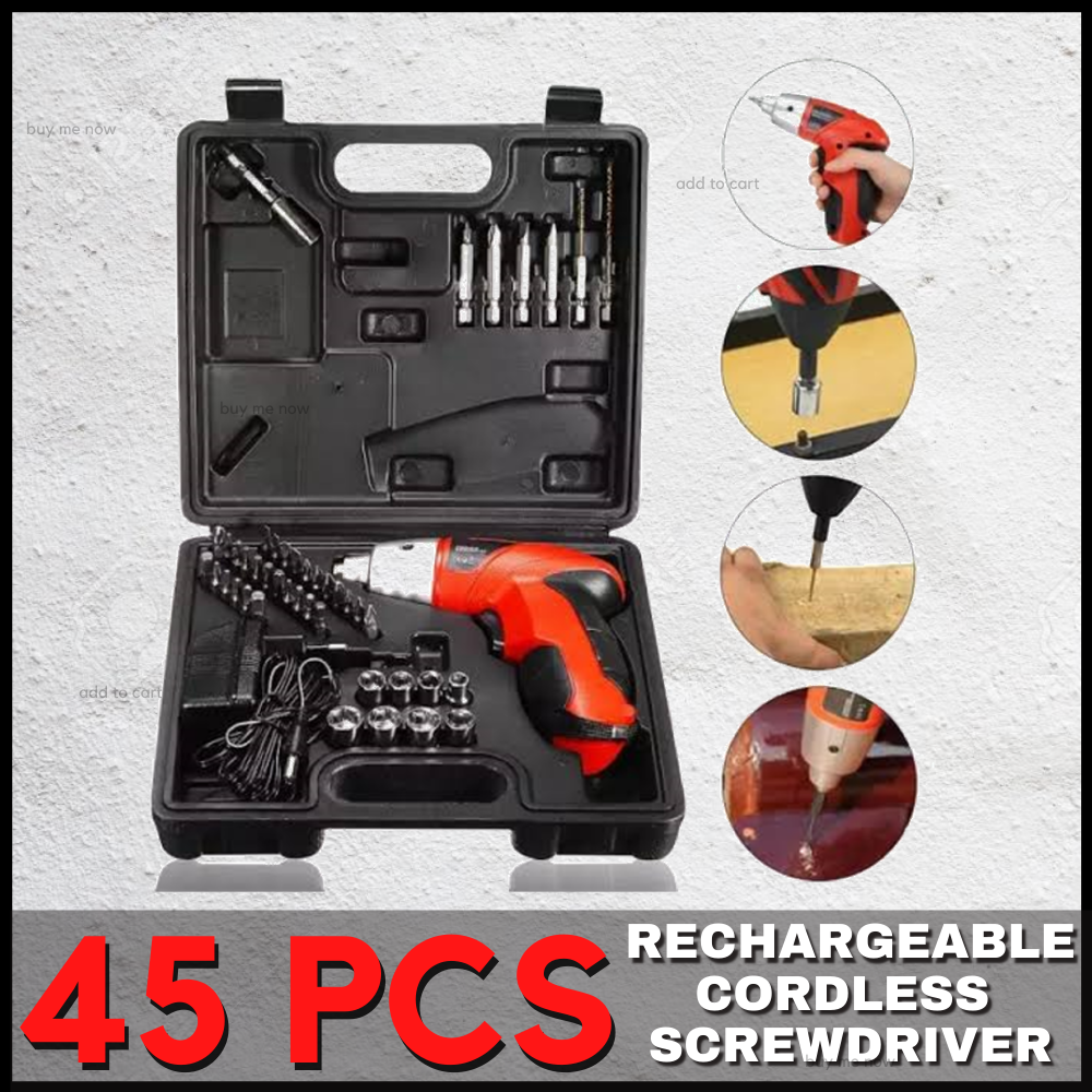 [45Pcs] Cordless Rechargeable Handy Drill Screwdriver Bit Set Electric