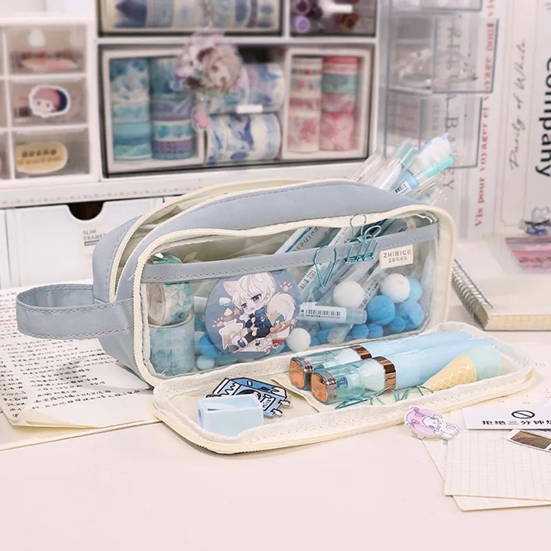 Kawaii Pencil Case Bag Portable Transparent Pen Pouch Box Waterproof for  Girls Back to School Supplies Cute Korean Stationery