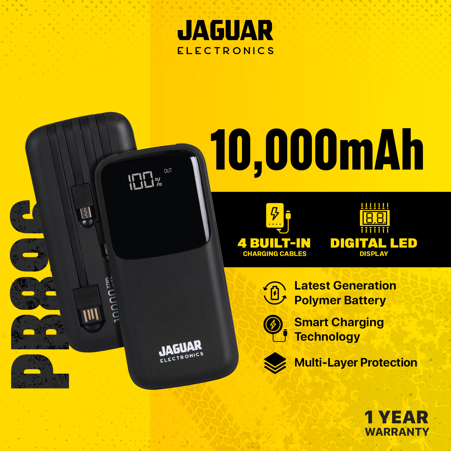 Jaguar Electronics PB896 10000mAh Power Bank with Charging Cable ...