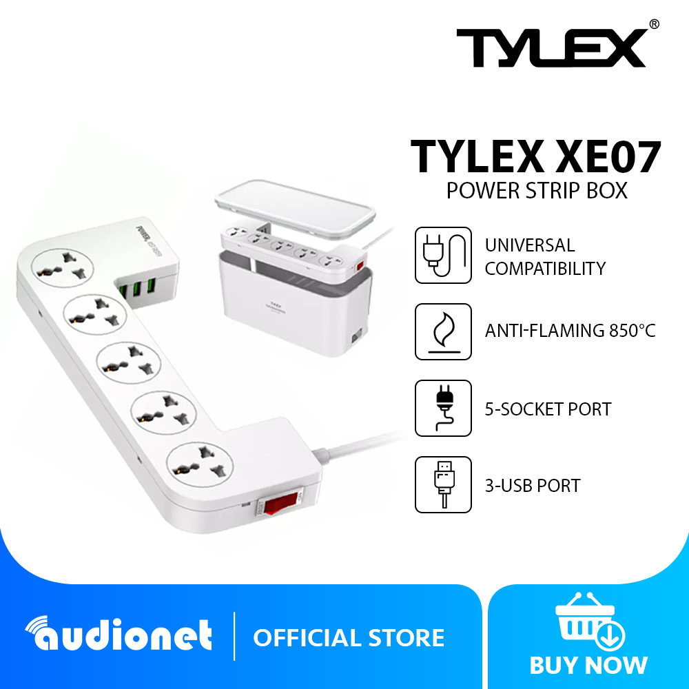 TYLEX XE07 Power Strip Box 5 Universal Socket Port + 3 USB Charging