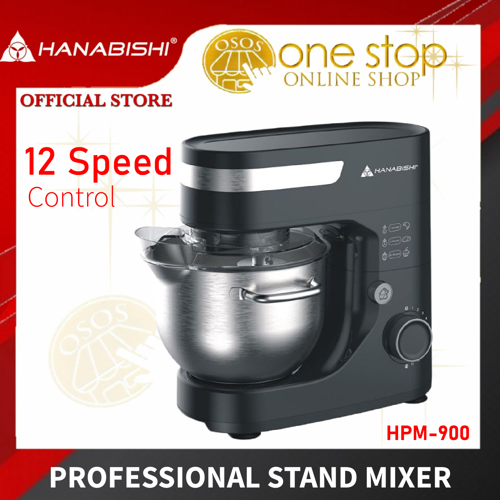 Hanabishi Original 12 Speed Professional Stand Mixer 4L HPM900 HPM900