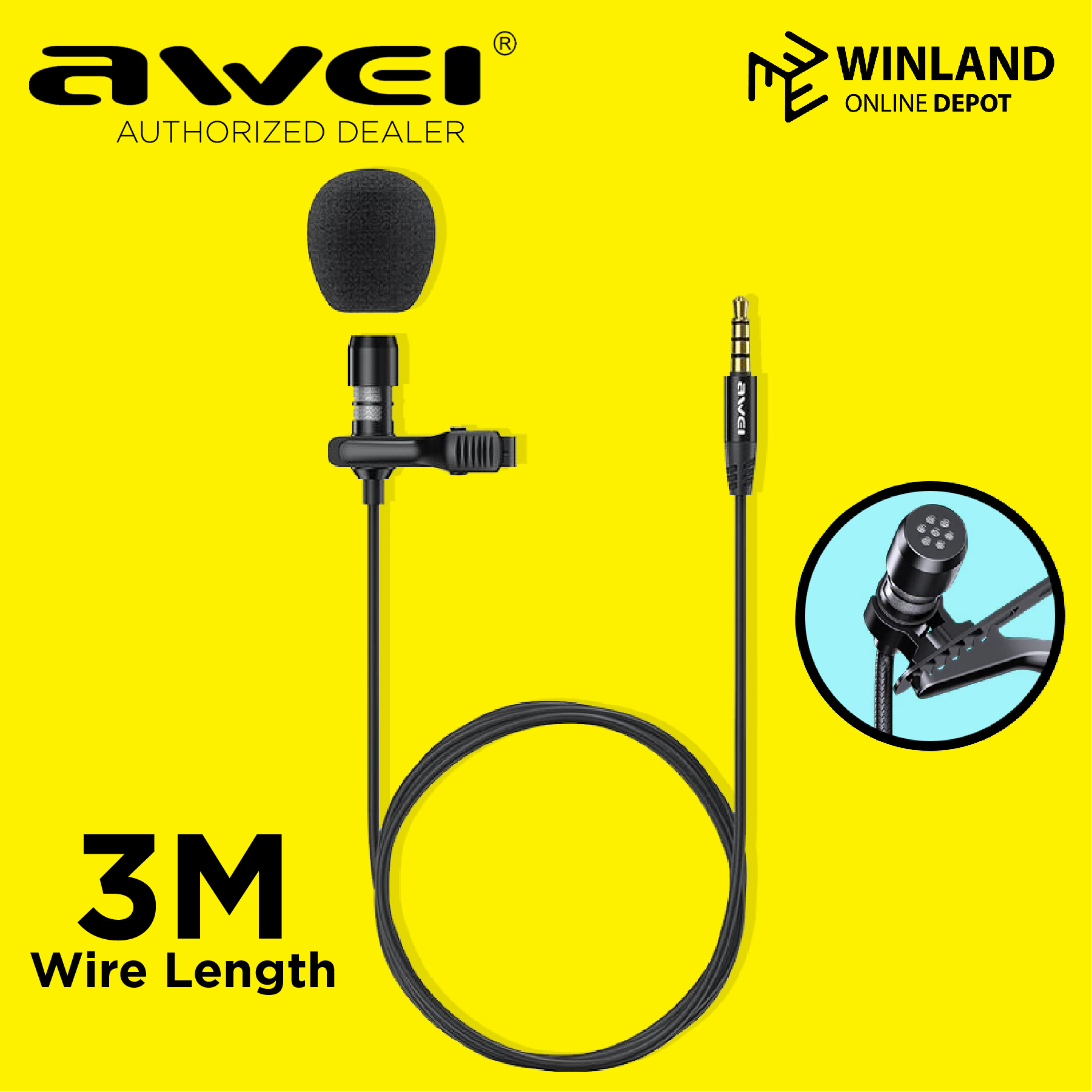 AWEI by Winland 3.5MM Professional Lavalier Lapel Microphone Condenser