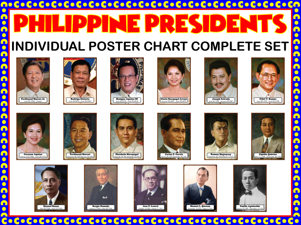 17 pcs. Philippine Presidents Complete set - Glossy A4 size poster ...