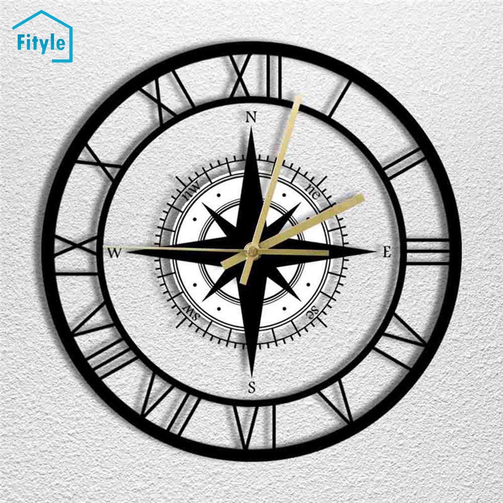 Fityle Compass Direction Wall Clock Acrylic Silent Wall Watch 12 inch