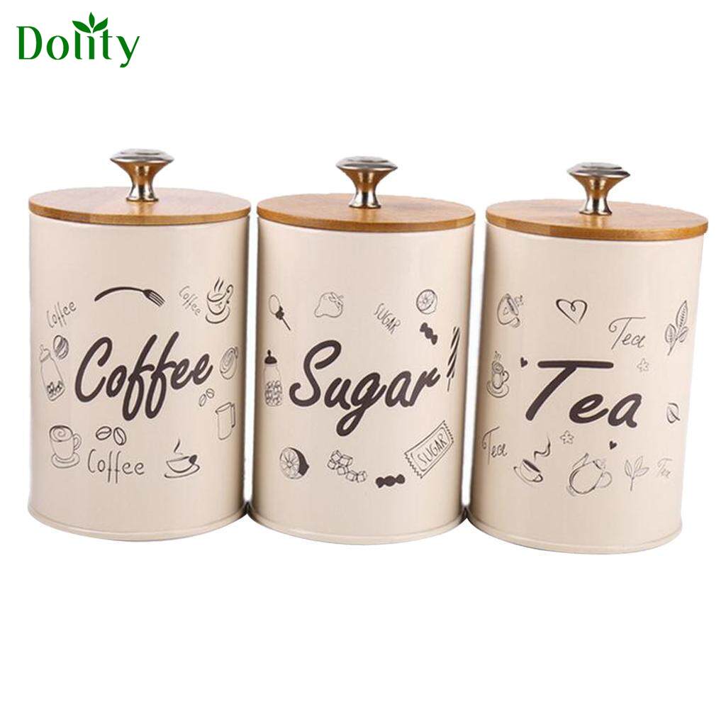 Dolity 3pcs/set Creative Metal Kitchen Storage Jars Canisters for Sugar ...