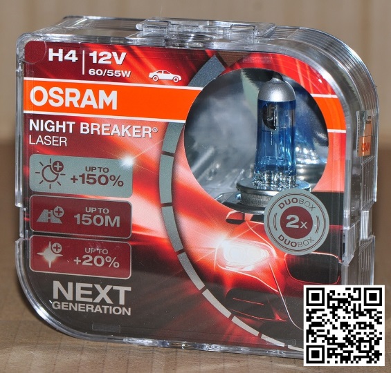 Halogen Bulb H4 Osram Night Breaker Laser 150, 12V, 60/55W