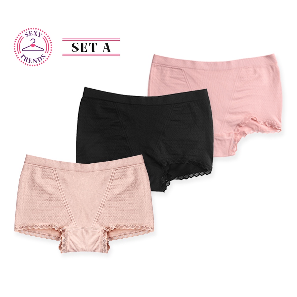 Set of 3 pcs) Sexy Trends Seamless Boyleg Boy Leg Panty For Women Lace Underwear  Undies Panties 115