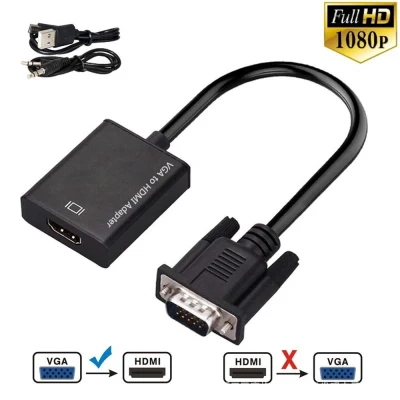 for TV PC Male to Female with Audio 1080P Cable Converter Adapter VGA To HDMI