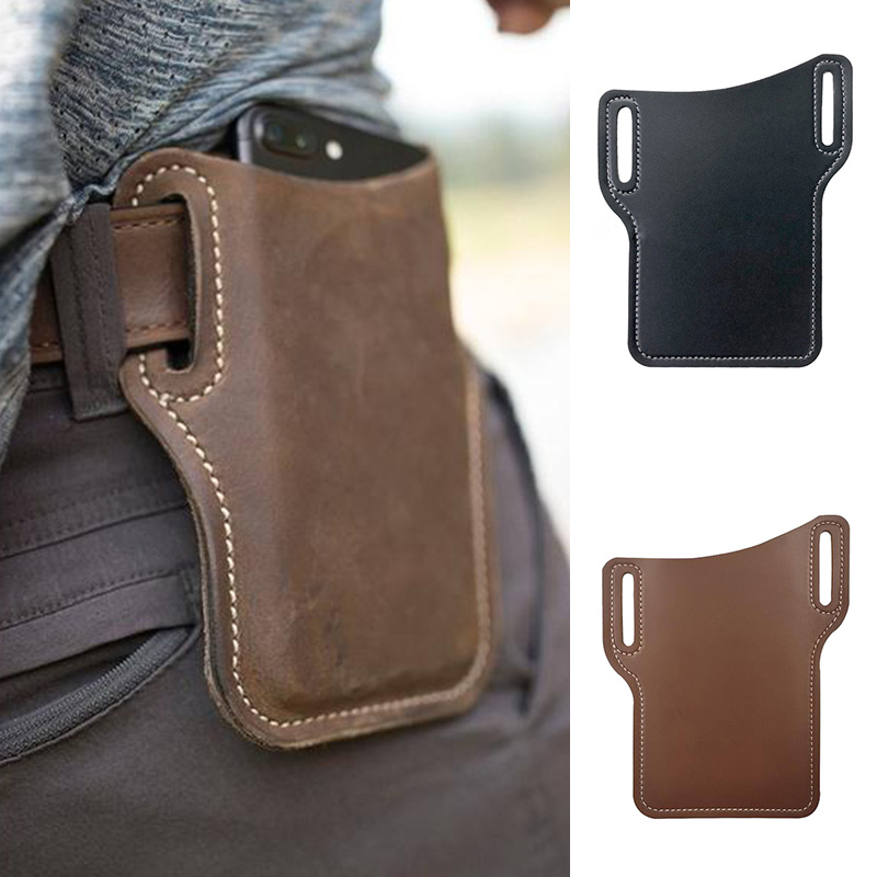 2m Men's Outdoor Phone Wallet Loop Holster Pouch Leather Cellphone Case Belt Waist Bag Brown Portable Black